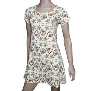 Govango Women’s S Cream Ivory Pink Flamingo Printed Short Sleeve T-Shirt Dress